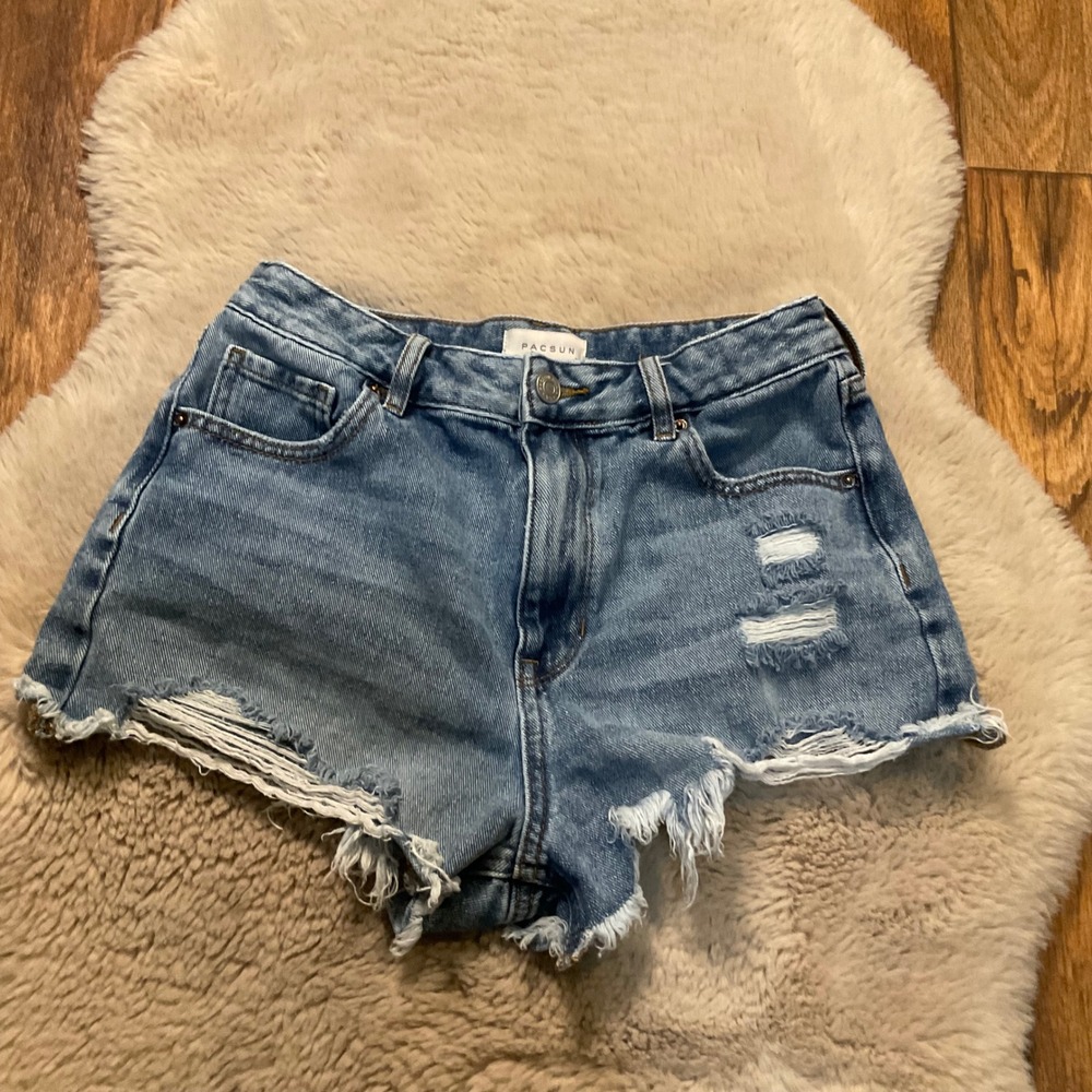 Pacsun Denim High Rise Festival Shorts Size 27 Light Wash Raw Hem Womens